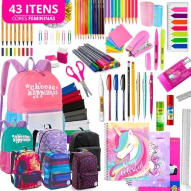 Imagem de Kit Material Escolar Menina Completo Mochila Feminina Escolar Material Estojo Escolar F...
