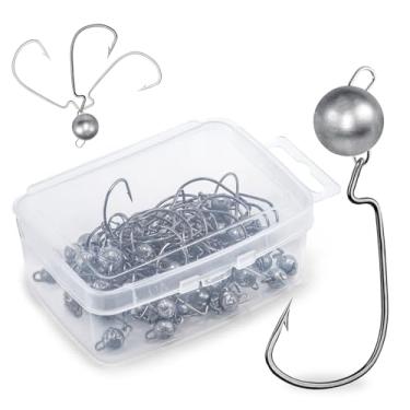 Imagem de UNYLE Cabeças de gabarito, anzóis pesados do Texas, isca de natação sem ervas daninhas para pesca de robalo, ganchos de pesca deslocados de cabeça de futebol para água doce e salgada 7 g