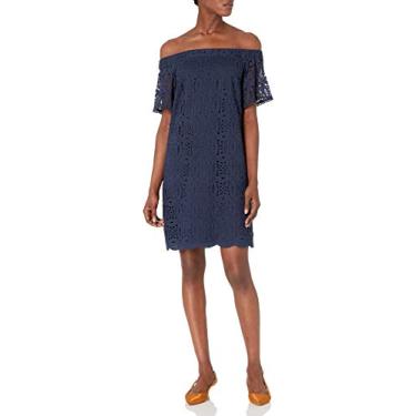 Imagem de Maggy London Renda Geo Pétala Feminina Ombro a Ombro, Azul marino, 40