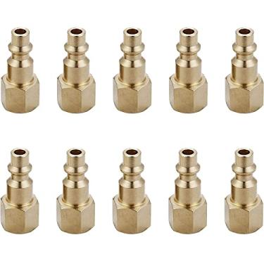 Imagem de T TANYA HARDWARE Conexões de mangueira de ar e conexões de ar de conexão rápida, plugue de acoplador de ar fêmea de latão NPT de 1/4 polegada (10 peças) tipo industrial D, acessórios para compressor