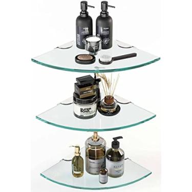 Imagem de AlaKong Conjunto de 3 prateleiras de vidro temperado para chuveiro – Prateleira de canto para organizador de chuveiro, sem perfuração, suporte adesivo