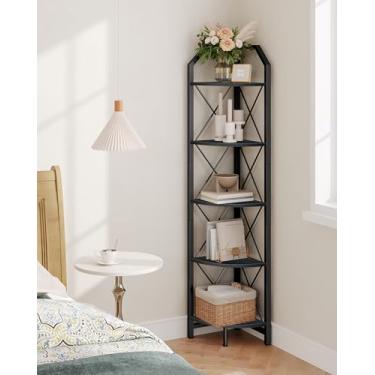 Imagem de CHOEZON Prateleira de canto de 5 camadas, estante de canto industrial, suporte de armazenamento de canto de 150 cm, prateleira de exibição de plantas, estante de canto para quarto, sala de estar,