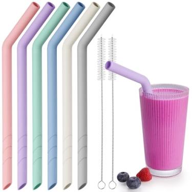 Imagem de NiHome 6 canudos de silicone dobrados extra largos reutilizáveis para Boba, Smoothies, Bubble Tea, Canudos dobrados ecológicos para bebidas grossas, seguro para crianças, comprimento personalizável, 2