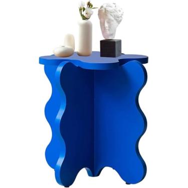 Imagem de Mesa de centro pétala, mesa lateral pequena de madeira maciça com desenho animado, mesa de canto com perna em forma de X para sala de estar, quarto, varanda, mesa de canto fácil de montar (45 x 50,5