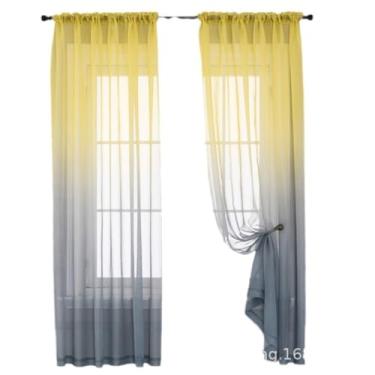 Imagem de ZiDeTang Cortina transparente com cores gradientes, cortinas à prova de sol, bolso para varão, voile, painel de tratamento de janela, fios para sala de estar/quarto, pacote com 2 (132 x 160 cm, cinza