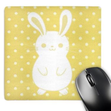 Imagem de 3dRose LLC Mouse pad 20,3 x 20,3 x 0,63 cm, adorável coelho branco bebê em amarelo pontilhado (mp_37348_1)