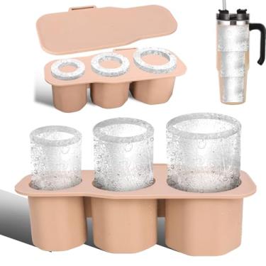 Imagem de Forma de cubo de gelo de silicone para copo Stanley, bandeja para cubos de gelo de 590 a 1,18 ml com tampa para fazer 3 cilindros ocos, acessórios de cozinha para freezer, suco, café, uísque -