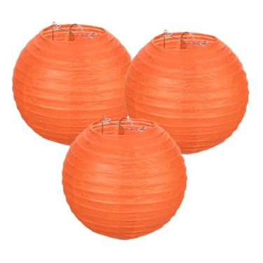 Imagem de PATIKIL Lanternas de papel redondas 15 cm/6", pacote com 3 lanternas decorativas para pendurar, decoração de festa para aniversário, casamento, chá de panela, decoração de casa, laranja vermelho