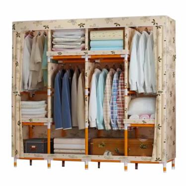 Imagem de Guarda-roupa Armário econômico dobrável, guarda-roupa de tecido oxford, eucalipto, madeira sólida, simples, 5,6 pés, armazenamento duplo armário