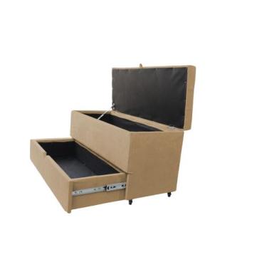 Imagem de Recamier puff baú sapateira e gaveta 90 cm para cama de solteiro- bege