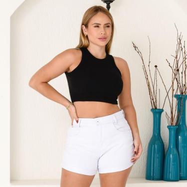 Imagem de Shorts Jeans Versátil Feminino Branco Premium de Bolso Forro - SSJEANS