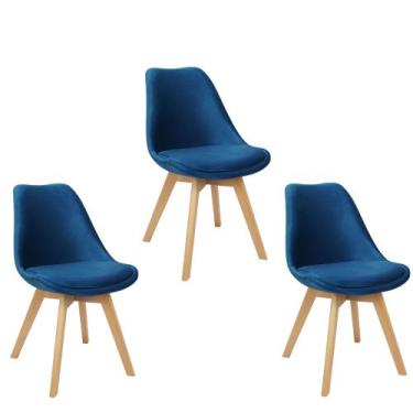 Imagem de Kit 3 Cadeiras Charles Eames Leda Veludo Luisa Saarinen Estofada Base 