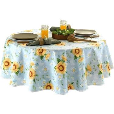 Imagem de Toalha de Mesa Margaridas Redonda 160cm Limpa Fácil Dohler - Döhler