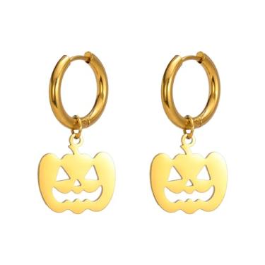 Imagem de Brincos de fantasma de abóbora de Halloween para mulheres e homens, pingente de argola de fantasma, pingente de aço inoxidável, fofo, boo, festa, feriado, noite, bijuteria, unissex, unissex, Aço