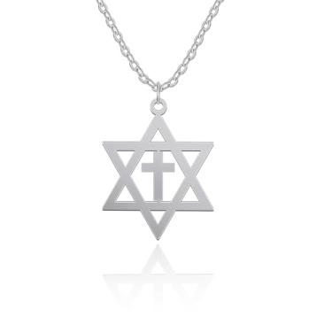 Imagem de Yifnny Colar com pingente de estrela de Davi, pingente de cruz hexagrama, colar de corrente de aço inoxidável, joias simples de estrela de Davi, colares de cruz para mulheres e homens, Aço inoxidável,