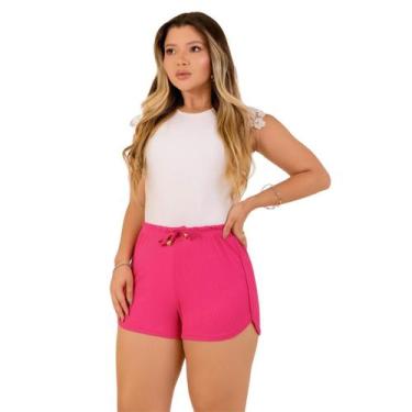 Imagem de Short Feminino de Malha Canelada Rosa Ajustável - Fortaleza Jeans, Úni