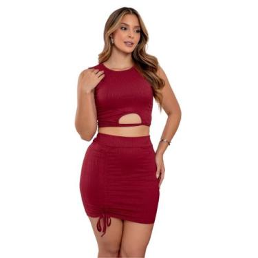 Imagem de Saia Feminina Ajustável + Cropped Vinho sem Mangas Canelado - Fortalez