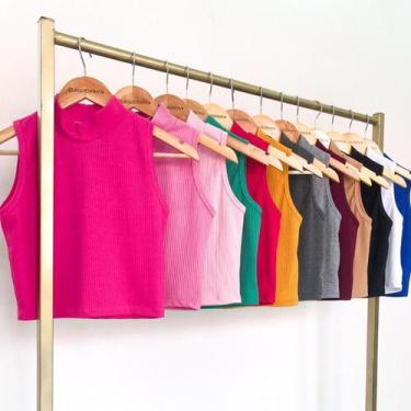 Imagem de Blusa Feminina Estilo Cropped Canelado Top Moda Blogueira Gola Alta - 
