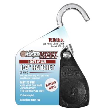 Imagem de Rope Ratchet Gancho de polia de amarração de 1/10.2 cm, mecanismo de bloqueio resistente, aperto para velas de sombra, redes, ancoragem de dossel, elevação de jardim, uso ao ar livre, capacidade de 68