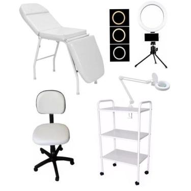 Imagem de Kit Para Estética Maca Lupa Carrinho Mocho e Luminária Ring - Fiscomed