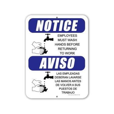 Imagem de Honey Dew Gifts Sinais de segurança bilíngues - Lave as mãos antes de voltar ao trabalho, 23 x 30 cm, HDG-1526
