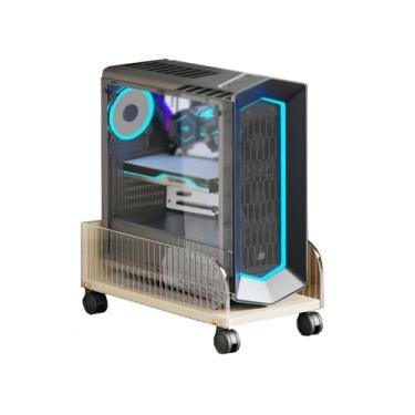 Imagem de Suporte para CPU Suporte de torre para PC, suporte de CPU acrílico sob a mesa com rodas giratórias, suporte para CPU de chão, adequado para a maioria dos PCs de jogos Suporte para CPU(Branco)