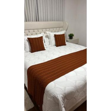 Imagem de Kit Peseira Manta Trança Tricot Cama Queen 230x60cm Madrid + 2 capas -