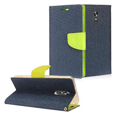 Imagem de Z-GEN - Para LG Stylo 5 (2019), Stylo 5X, Stylo5+ Plus, LM-Q720, LM-L722DL - Capa de telefone tipo carteira flip de tecido jeans + protetor de tela de vidro temperado - CT5 verde/azul escuro
