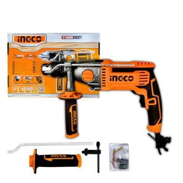 Imagem de Furadeira de Impacto Ingco Elétrica 1100W 5/8'' 16mm + Acessórios para Alvenaria Concreto Madeira - 220v