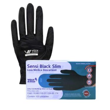 Imagem de Luva nitrilica preta descartável sem pó sensi black slim volk - VOLK D