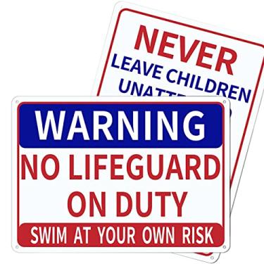 Imagem de   Pool Sign, 10x14 In and 0.040 Aluminum Pool Safety Signs and Decor for Outdoor, No Lifeguard on Duty Sign Swim at Your Own Risk Sign and Never Leave Children Unattended Safety Signage_AB