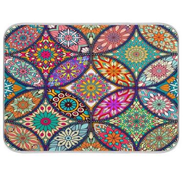 Imagem de Tapete absorvente reversível para secagem de louça, estampa boêmia colorida, tapete ecológico resistente ao calor para cozinha