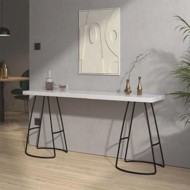Imagem de Mesa Aparador Buffet Balcão Mike 150 cm Industrial Ferro Preto Tampo 100% mdf Branco -...