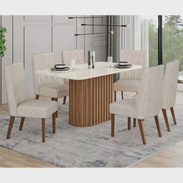 Imagem de Conjunto Sala Jantar Solana 160cm Canto Arredodado com Vidro + 6 Cadeiras Eloá