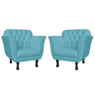 Imagem de Kit 02 Poltronas Helena Luis Xv 01 Lugar Suede Azul Turquesa