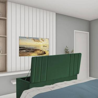 Imagem de Calçadeira Recamier Baú Grécia 160cm Queen Size Para Quarto Box Suede Verde Musgo - Ahz Móveis