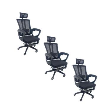 Imagem de Kit 3 Cadeiras de Escritório Presidente Executiva Oficial Paris Preto