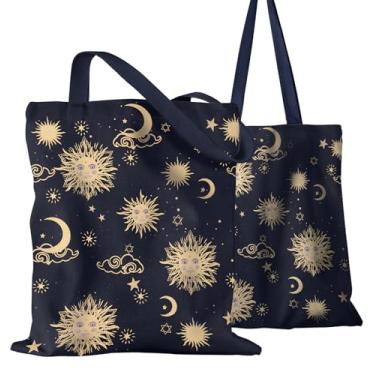 Imagem de Miss Adola Sacola feminina de lona estética – Bolsa de algodão de tecido resistente com padrão para compras, mercearia, academia, Sinal de sol e lua, One Size