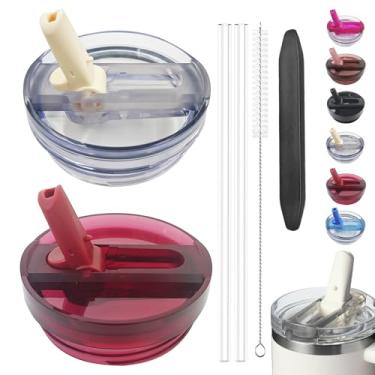 Imagem de Pacote com 2 tampas de canudo destacável de 1,134 g para Stanley Quencher ProTour, à prova de vazamento para tampa Stanley de substituição, à prova de derramamento, reutilizável, compatível com copo