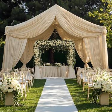 Imagem de 12 painéis, cortinas de teto bege de 1,5 x 6 m para festas de casamento, cortinas de teto extra longas de poliéster grosso 6 m para decoração de barraca de casamento para festa de aniversário