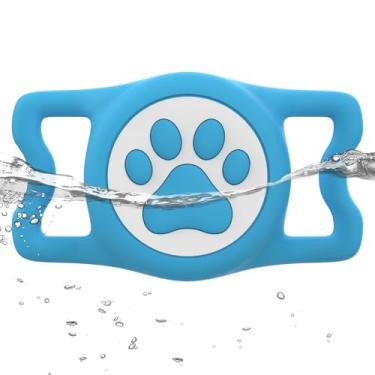 Imagem de WhoseID Suporte para Airtag IP68 Waterpoof para cães, suporte de silicone elástico para Apple Air Tag, para coleira de cachorro e gato, adequado para coleira de todas as larguras (azul)