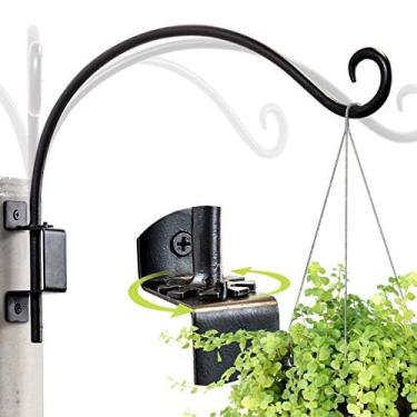 Imagem de Qiang Ni Cabide de plantas ao ar livre: Suporte de alimentador de pássaros de 40,6 cm para decoração de jardim e pátio - Gancho giratório ajustável para pendurar na parede para pendurar cestas de