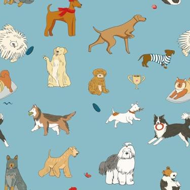 Imagem de EaseStick Papel de parede de cachorro engraçado com adesivo e descascar papel de parede infantil azul animal para quarto de filhote de cachorro papel de contato com desenho animado azul decoração de