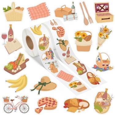 Imagem de A1diee Rolo de adesivo de piquenique de acampamento - 1000 peças primavera feliz campista chapéu de palha cesta torta de girassol decalques estéticos à prova d'água para crianças scrapbook artesanato