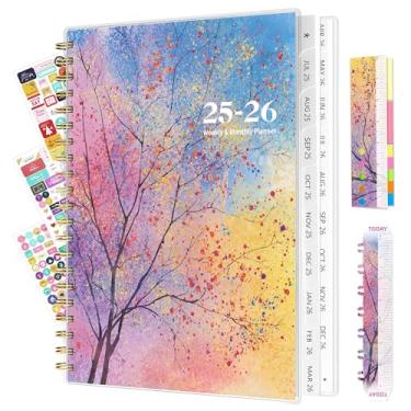 Imagem de Ospelelf Agenda 2025 2026 semanal e mensal com encadernação espiral, material de escritório A4 para mulheres e homens, capa de PVC de 18 meses, planejadores de vida com adesivos árvore colorida