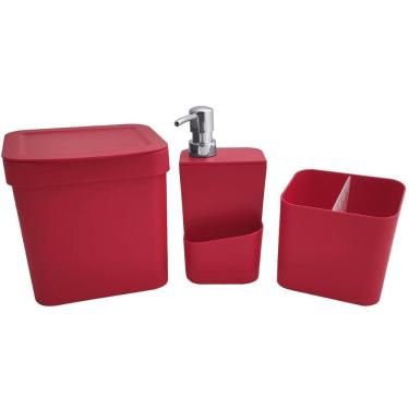 Imagem de Kit Escorredor De Talheres Porta Detergente Lixeira Cozinha