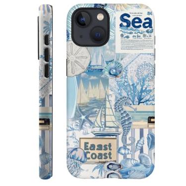 Imagem de Kiritfox Capa compatível com iPhone 13, capa de telefone híbrida com colagem de tartaruga concha do oceano, capa rígida de 2 camadas, macia à prova de choque para meninas, mulheres, meninos e homens