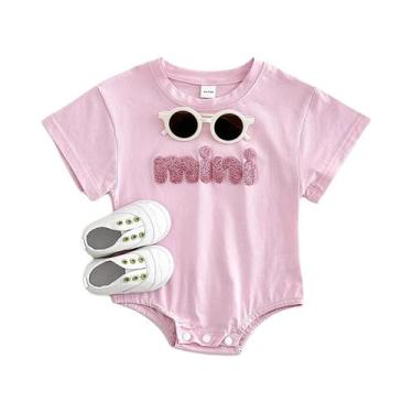 Imagem de Macacão Bebê Unissex de Algodão - Manga Curta, Triângulo, Verão, Rosa,