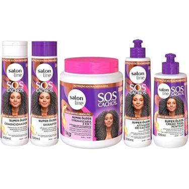 Imagem de Kit Super Óleos SOS Cachos Shampoo, Condicionador, Ativador, Creme para Pentear 300ml e Cremácara 1Kg Salon Line