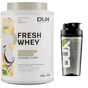 Imagem de Combo Dux Fresh Whey 900g - Sabor Abacaxi e Coco + Coqueteleira oficial